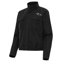 Women's Antigua Black Baltimore Ravens  Brushed Carbon Even Par Full-Zip Jacket
