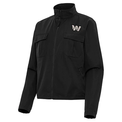Women's Antigua Black Washington Commanders  Brushed Carbon Even Par Full-Zip Jacket