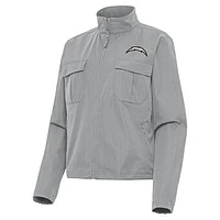 Women's Antigua Gray Los Angeles Chargers  Brushed Carbon Even Par Full-Zip Jacket