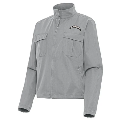 Women's Antigua Gray Los Angeles Chargers  Brushed Carbon Even Par Full-Zip Jacket