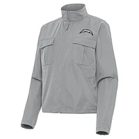 Women's Antigua Gray Los Angeles Chargers  Brushed Carbon Even Par Full-Zip Jacket