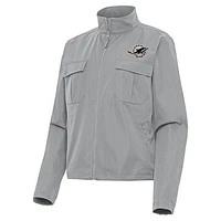 Women's Antigua Gray Miami Dolphins  Brushed Carbon Even Par Full-Zip Jacket
