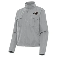 Women's Antigua Gray Miami Dolphins  Brushed Carbon Even Par Full-Zip Jacket
