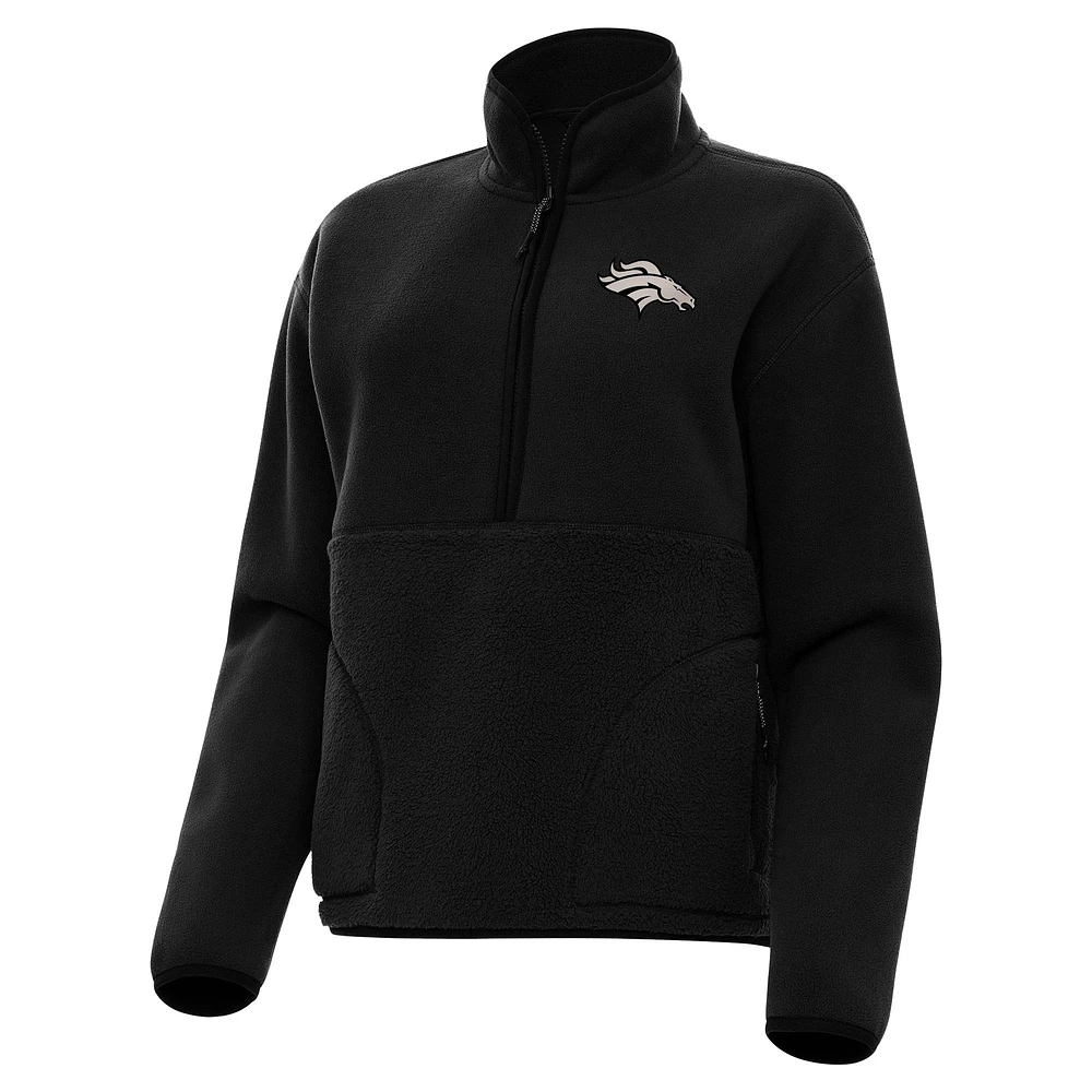 Women's Antigua Black Denver Broncos Brushed Carbon Figure Half-Zip Pullover Sweatshirt