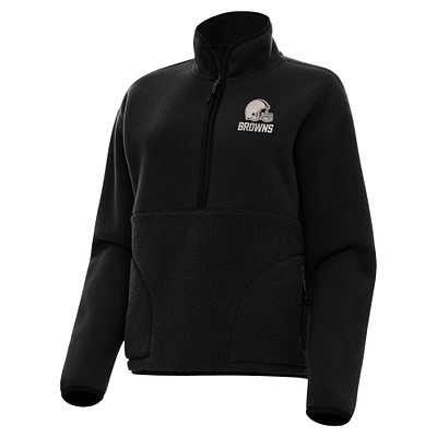 Women's Antigua Cleveland Browns Brushed Carbon Figure Half-Zip Pullover Sweatshirt