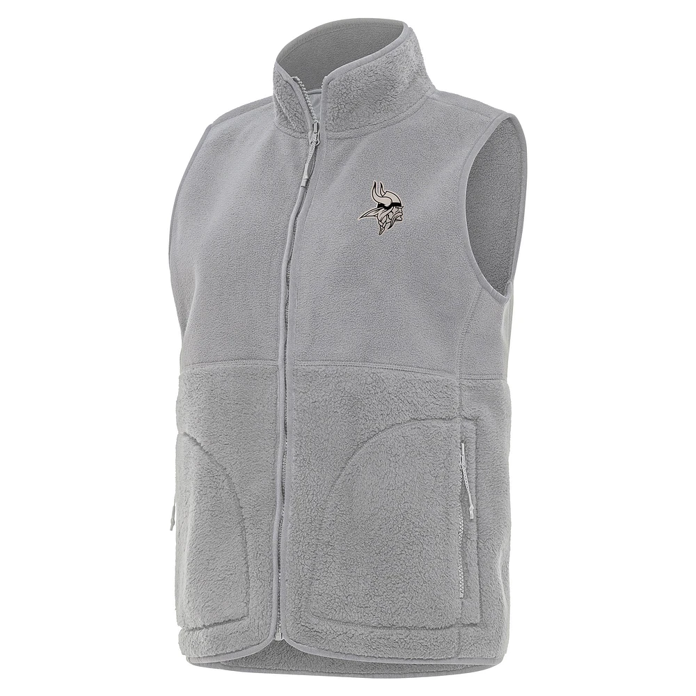 Women's Antigua Gray Minnesota Vikings Nostalgic Full-Zip Vest