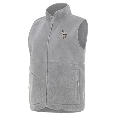 Women's Antigua  Gray Minnesota Vikings Nostalgic Full-Zip Vest
