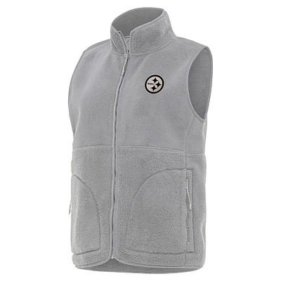 Women's Antigua  Gray Pittsburgh Steelers Nostalgic Full-Zip Vest