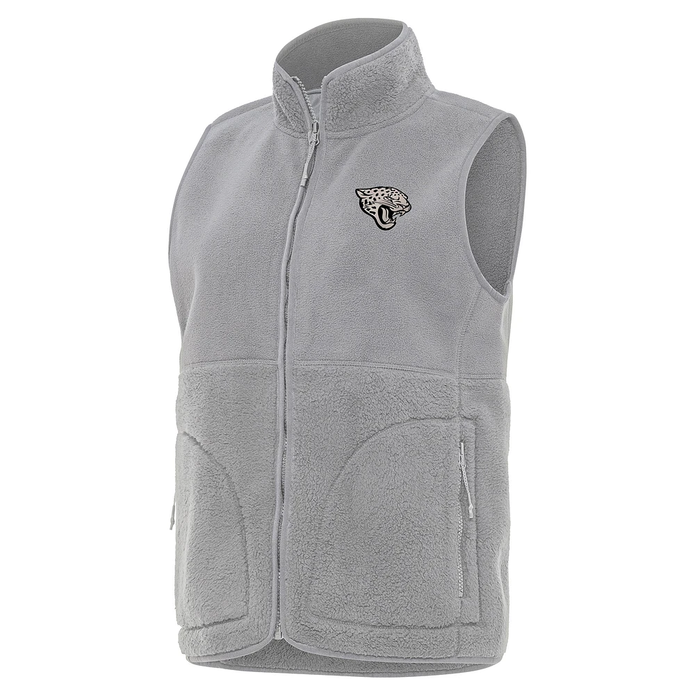 Women's Antigua Gray Jacksonville Jaguars Nostalgic Full-Zip Vest