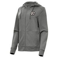 Women's Antigua Heather Pittsburgh Steelers Seeker Full-Zip Hoodie Jacket