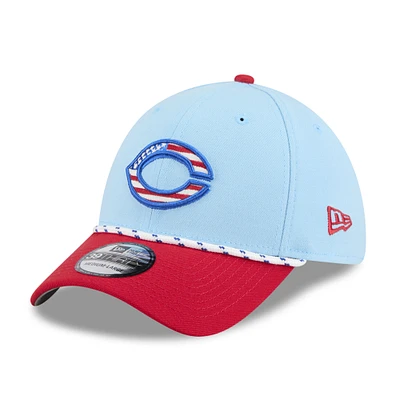 Men's New Era Light Blue/Red Cincinnati Reds 2025 Fourth of July 39THIRTY Flex Hat
