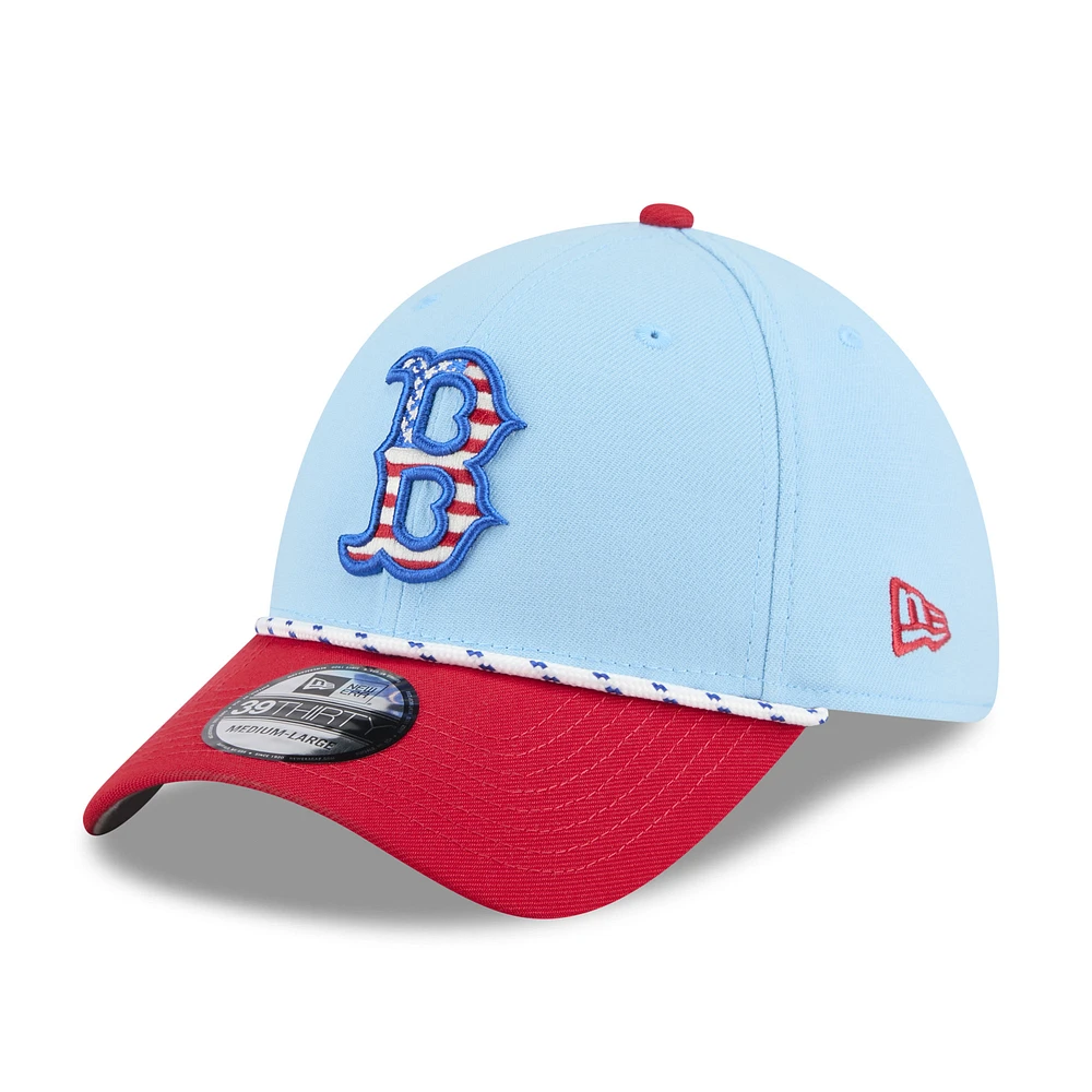 Men's New Era Light Blue/Red Boston Red Sox 2025 Fourth of July 39THIRTY Flex Hat