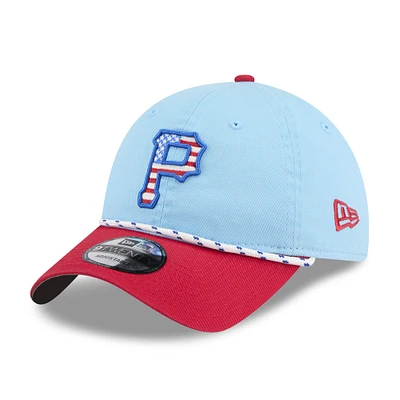 Men's New Era Light Blue/Red Pittsburgh Pirates 2025 Fourth of July 9TWENTY Adjustable Hat