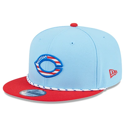 Men's New Era Light Blue/Red Cincinnati Reds 2025 Fourth of July 9FIFTY Snapback Hat