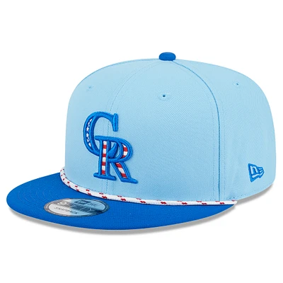 Men's New Era Light Blue/Blue Colorado Rockies 2025 Fourth of July 9FIFTY Snapback Hat