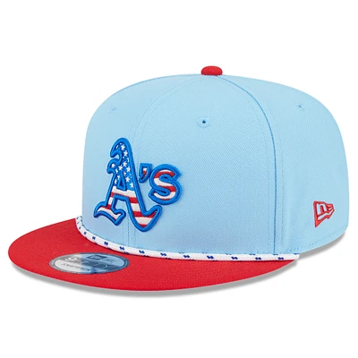 Men's New Era Light Blue/Red Athletics 2025 Fourth of July 9FIFTY Snapback Hat