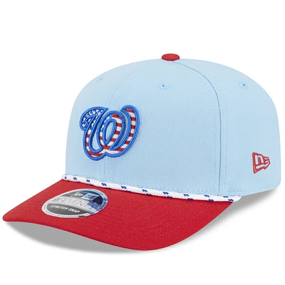 Men's New Era Light Blue/Red Washington Nationals 2025 Fourth of July 9SEVENTY Adjustable Trucker Hat