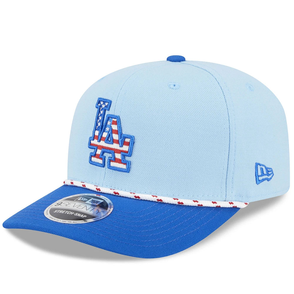 Men's New Era Light Blue/Royal Los Angeles Dodgers 2025 Fourth of July 9SEVENTY Adjustable Trucker Hat
