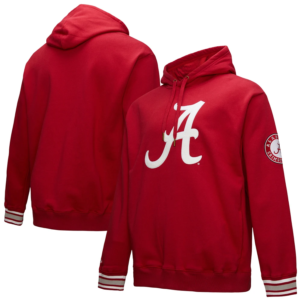 Men's Mitchell & Ness Crimson Alabama Tide Chainstich Fleece Pullover Hoodie