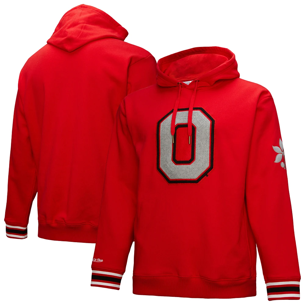 Men's Mitchell & Ness Scarlet Ohio State Buckeyes Chainstich Fleece Pullover Hoodie