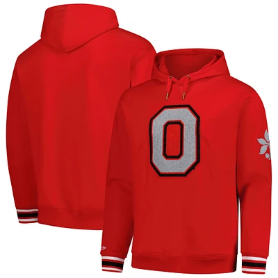 Men's Mitchell & Ness Scarlet Ohio State Buckeyes Chainstich Fleece Pullover Hoodie