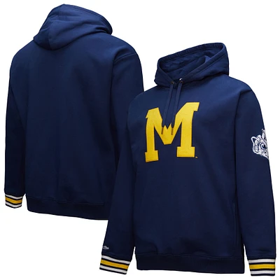 Men's Mitchell & Ness Navy Michigan Wolverines Chainstich Fleece Pullover Hoodie