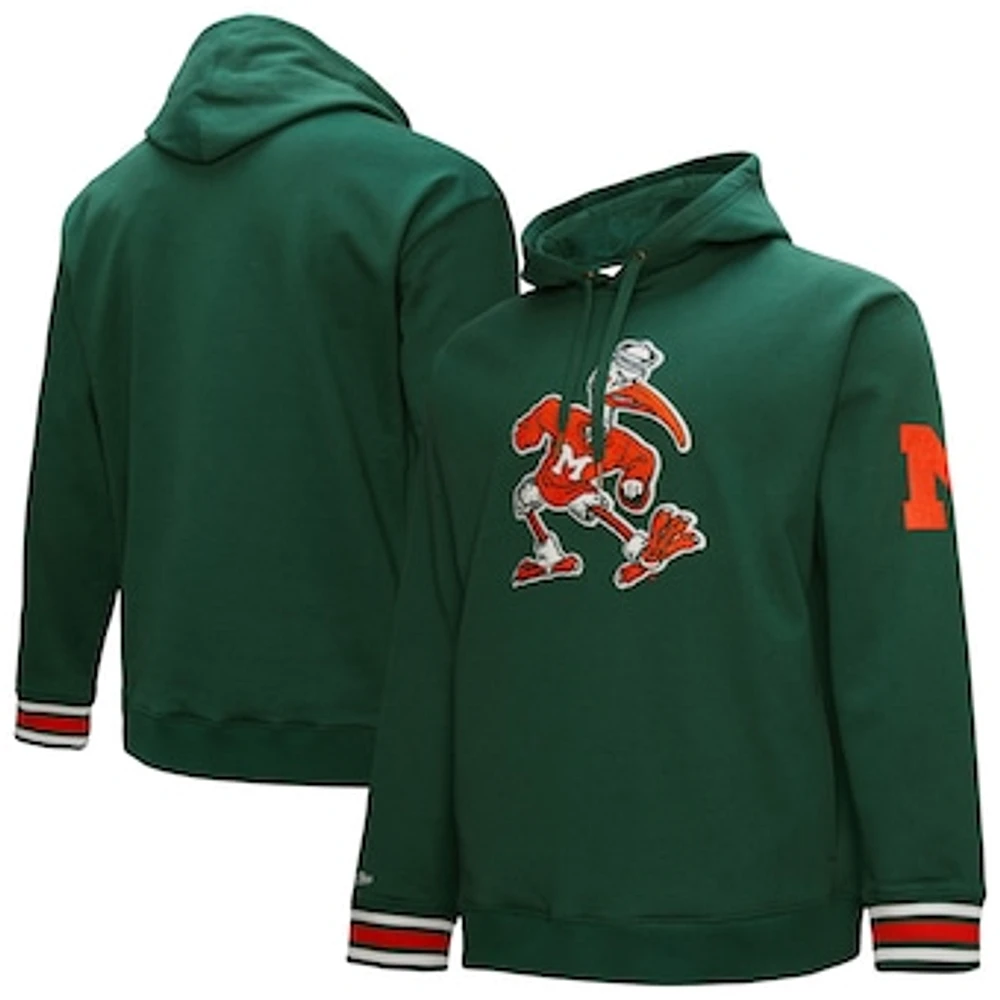 Men's Mitchell & Ness Green Miami Hurricanes Chainstich Fleece Pullover Hoodie