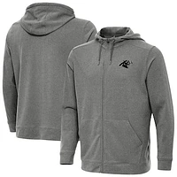 Men's Antigua Heather Black Carolina Panthers Effortless Full-Zip Hoodie Jacket
