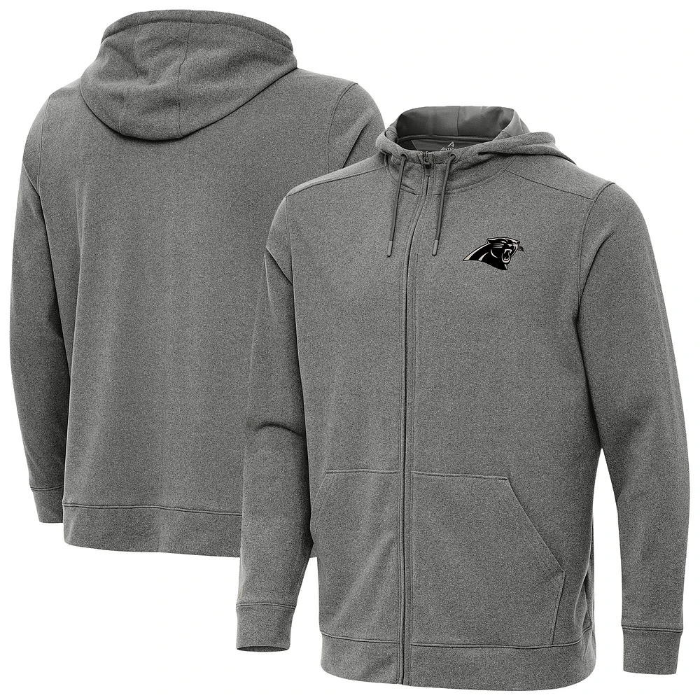 Men's Antigua Heather Black Carolina Panthers Effortless Full-Zip Hoodie Jacket