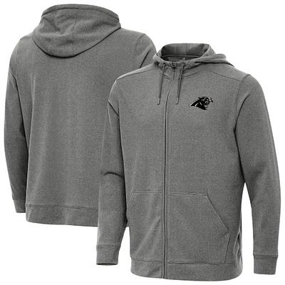 Men's Antigua Heather Black Carolina Panthers Effortless Full-Zip Hoodie Jacket