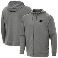 Men's Antigua Heather Black Carolina Panthers Effortless Full-Zip Hoodie Jacket