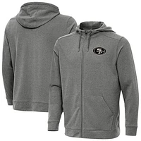 Men's Antigua Heather Black San Francisco 49ers Effortless Full-Zip Hoodie Jacket