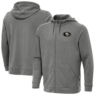 Men's Antigua Heather Black San Francisco 49ers Effortless Full-Zip Hoodie Jacket