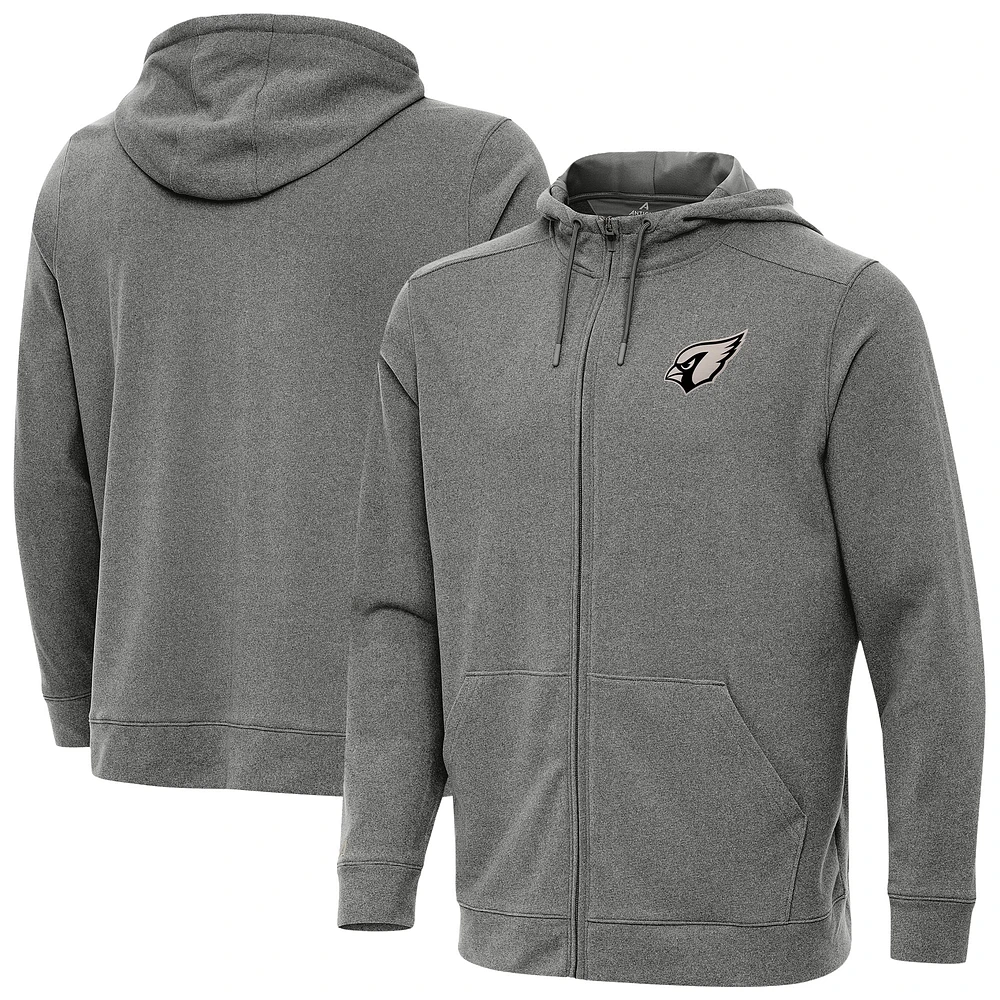 Men's Antigua Heather Black Arizona Cardinals Effortless Full-Zip Hoodie Jacket