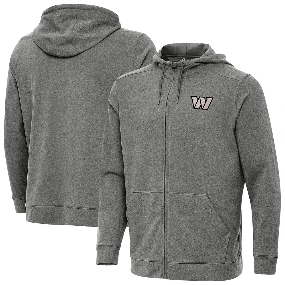 Men's Antigua Heather Black Washington Commanders Effortless Full-Zip Hoodie Jacket