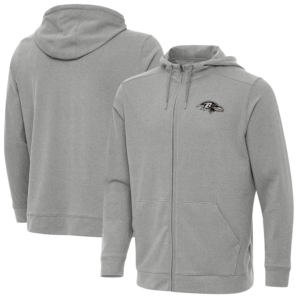 Men's Antigua Heather Gray Baltimore Ravens Effortless Full-Zip Hoodie Jacket