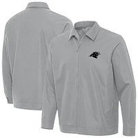 Men's Antigua Gray Carolina Panthers Pivot Full-Zip Jacket