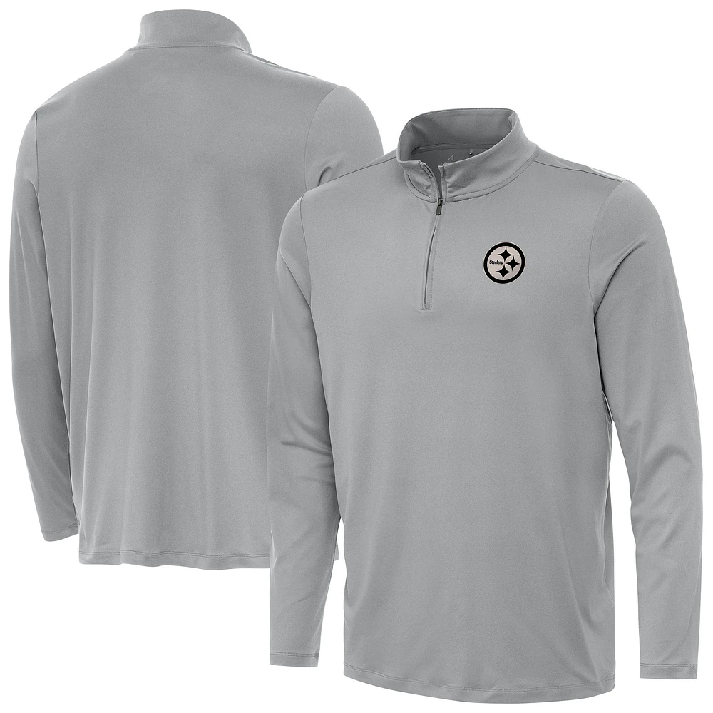 Men's Antigua Gray Pittsburgh Steelers Reprocess Quarter-Zip Top