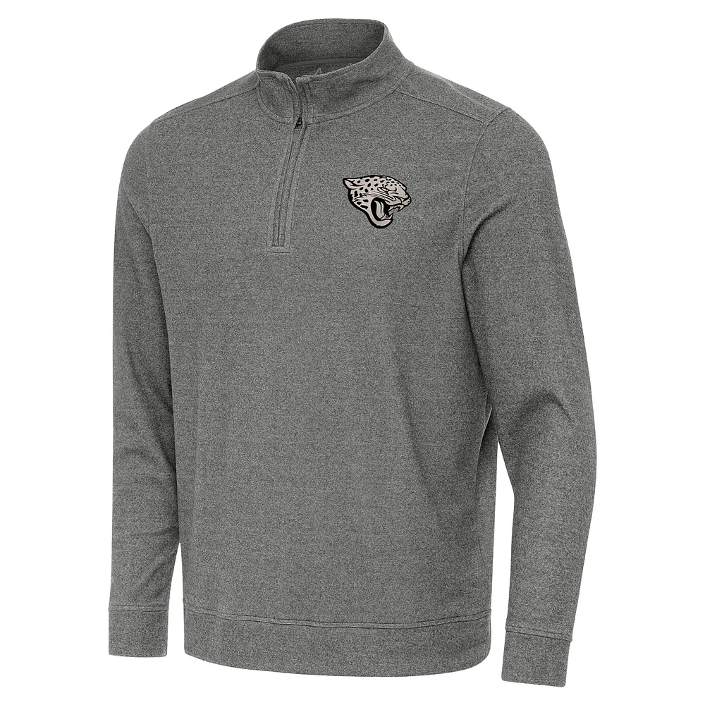 Men's Antigua Heather Black Jacksonville Jaguars Subtle Quarter-Zip Top