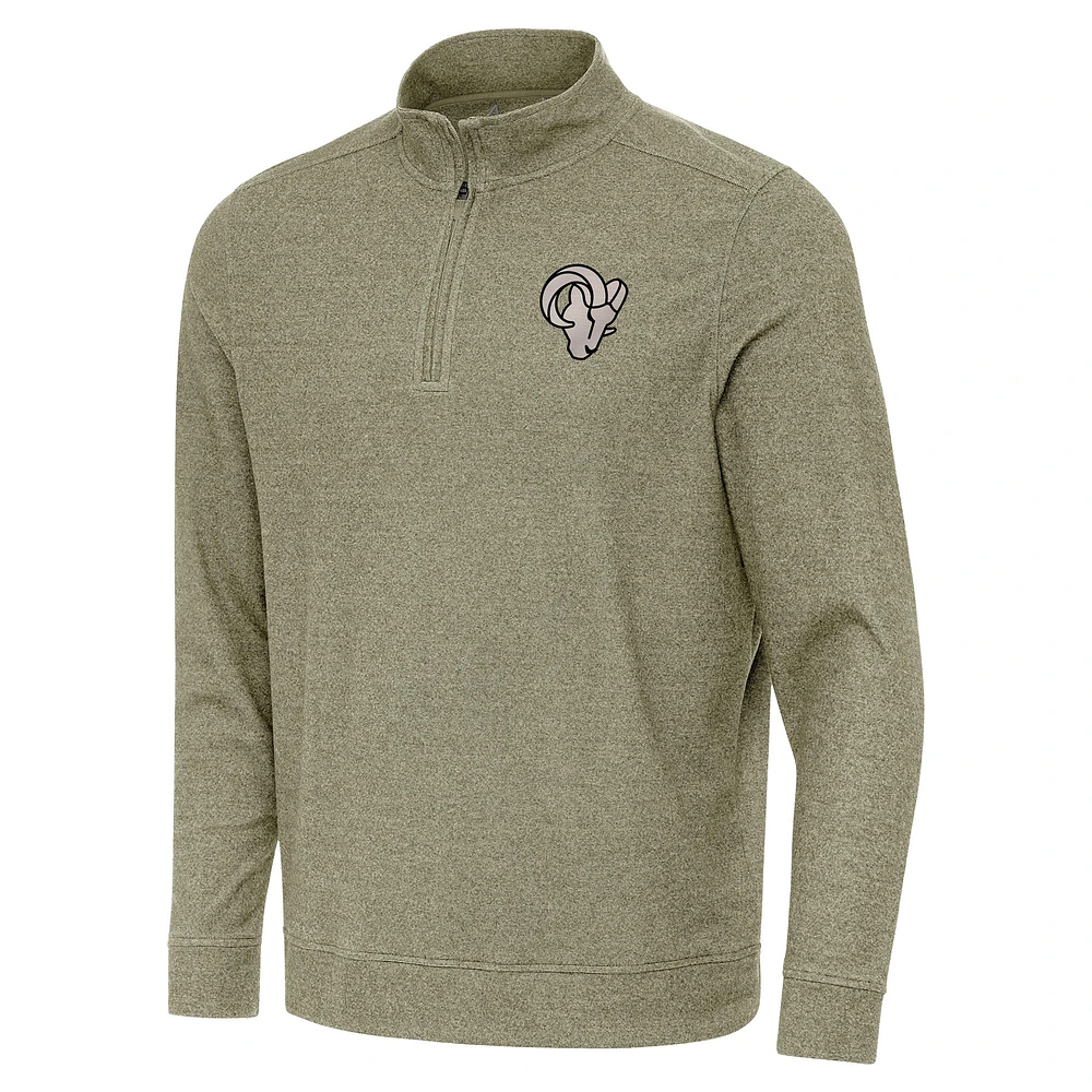 Men's Antigua Heather Olive Los Angeles Rams Subtle Quarter-Zip Top