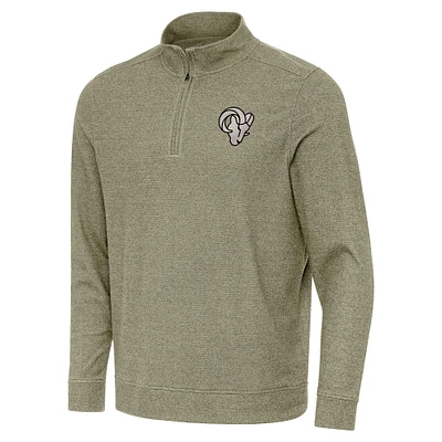 Men's Antigua Heather Olive Los Angeles Rams Subtle Quarter-Zip Top