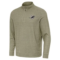 Men's Antigua  Olive Miami Dolphins Subtle Quarter-Zip Sweatshirt