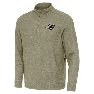 Men's Antigua  Olive Miami Dolphins Subtle Quarter-Zip Sweatshirt