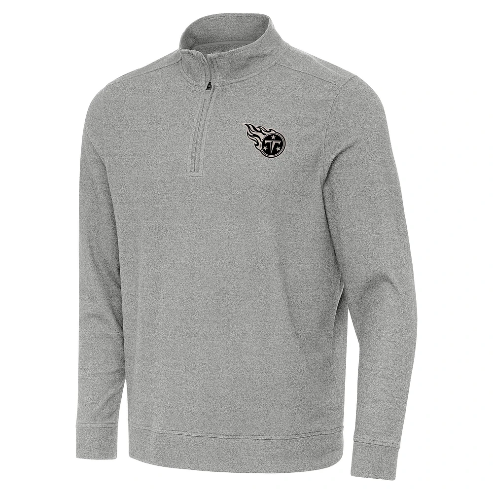 Men's Antigua Heather Gray Tennessee Titans Subtle Quarter-Zip Top