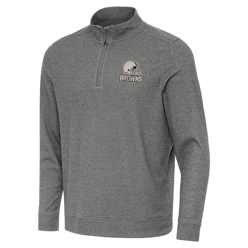 Men's Antigua Heather Black Cleveland Browns Subtle Quarter-Zip Top
