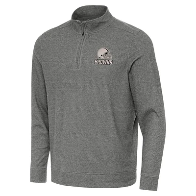 Men's Antigua  Heather Black Cleveland Browns Subtle Quarter-Zip Top