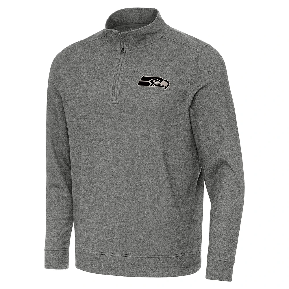 Men's Antigua Heather Black Seattle Seahawks Subtle Quarter-Zip Top