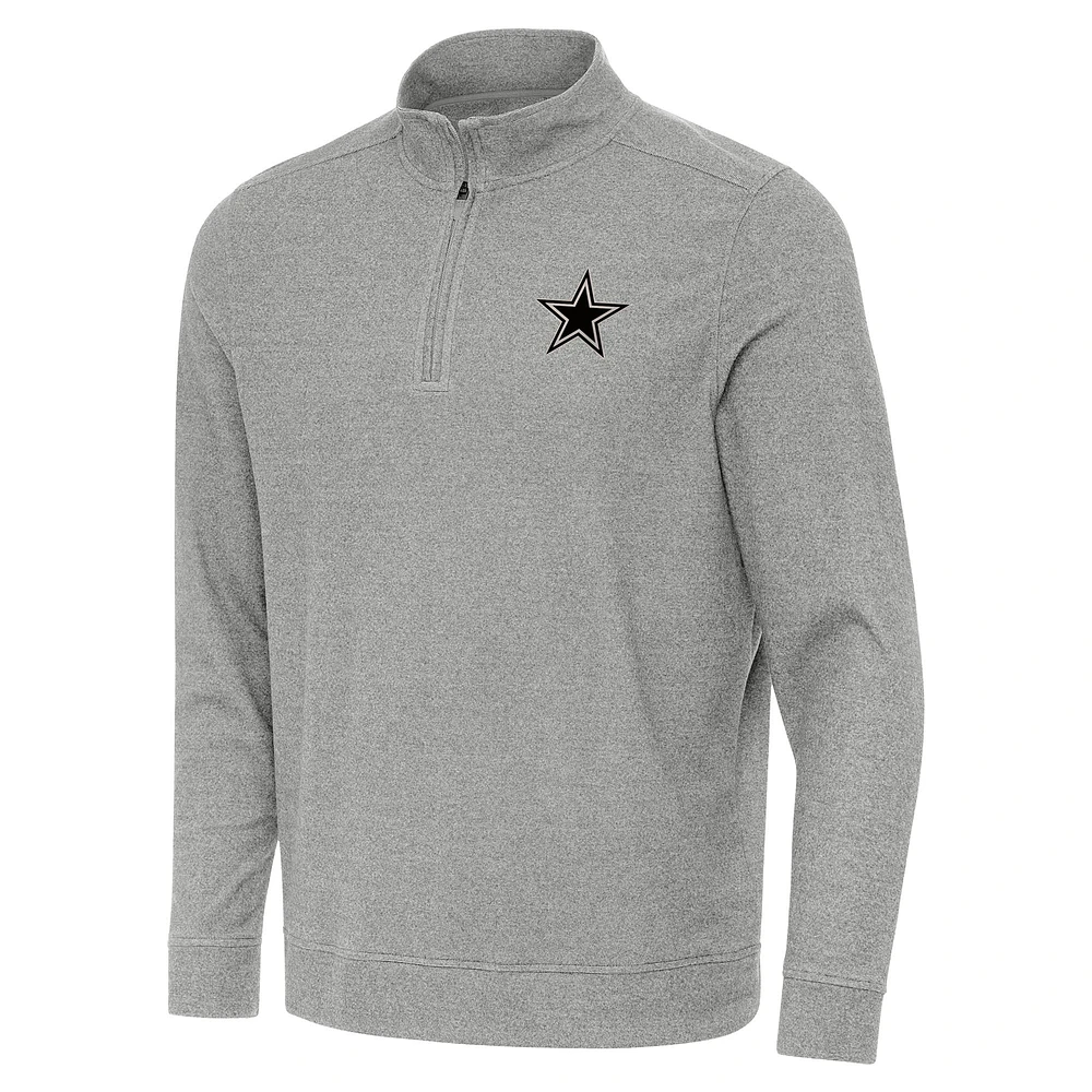 Men's Antigua Heather Gray Dallas Cowboys Subtle Quarter-Zip Top