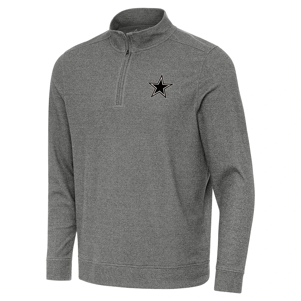 Men's Antigua Heather Black Dallas Cowboys Subtle Quarter-Zip Top