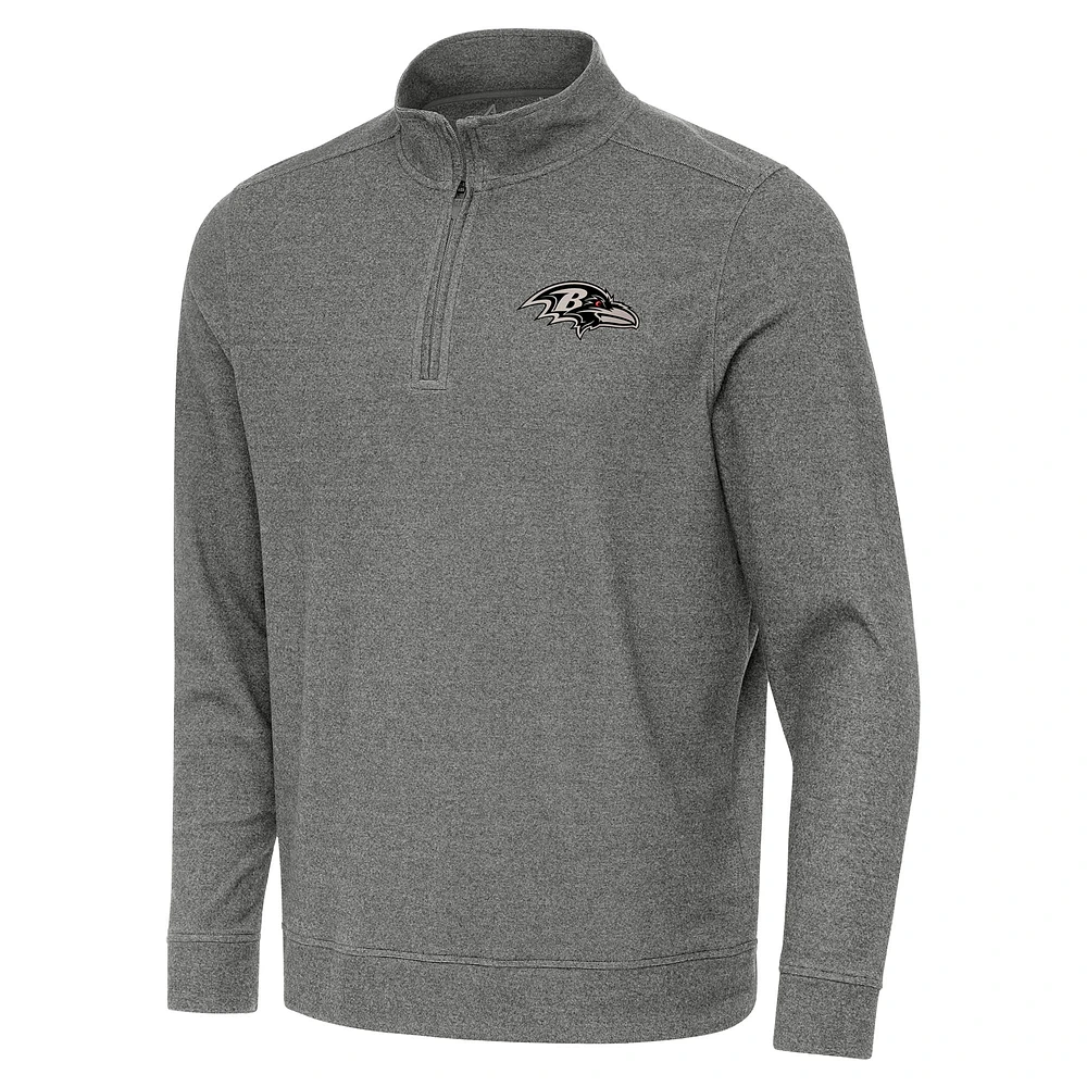 Men's Antigua Heather Black Baltimore Ravens Subtle Quarter-Zip Top